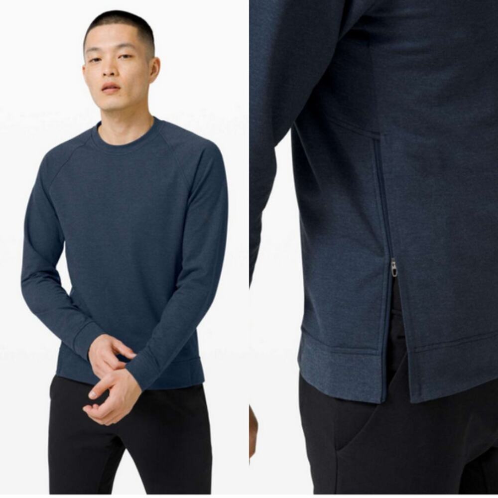 Lululemon City Sweat Crew Heathered True Navy Medium Loungwear Cozy‎ Warm